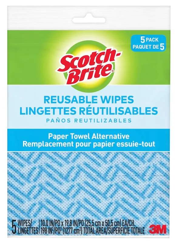 Scotch-Brite 9053-12-SM Reusable Kitchen Wipes, 11-1/2 in L, 19-1/2 in W, Unscented :PK 5: QUANTITY: 1