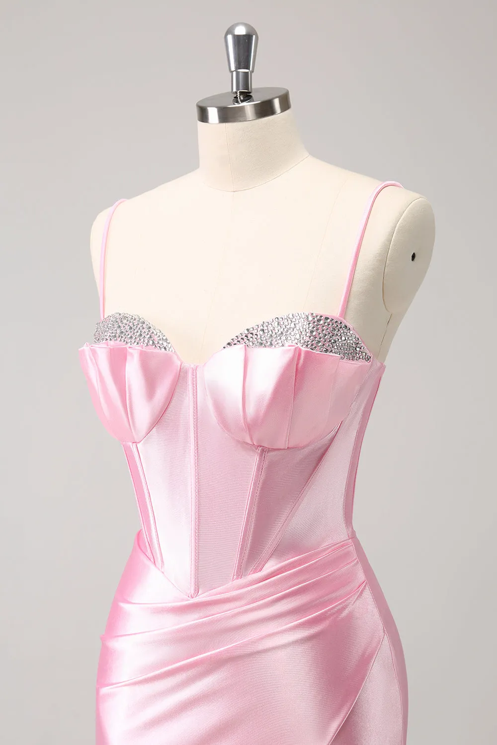 Sparkly Pink Spaghetti Straps Tight Mini Dress with Beading