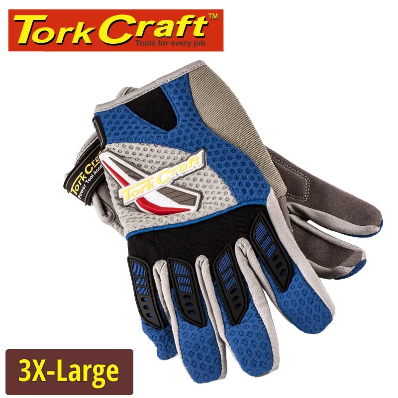 TORK CRAFT MECHANICS GLOVE 3XL LARGE SYNTHETIC LEATHER PALM AIR MESH BACK BLUE GL35