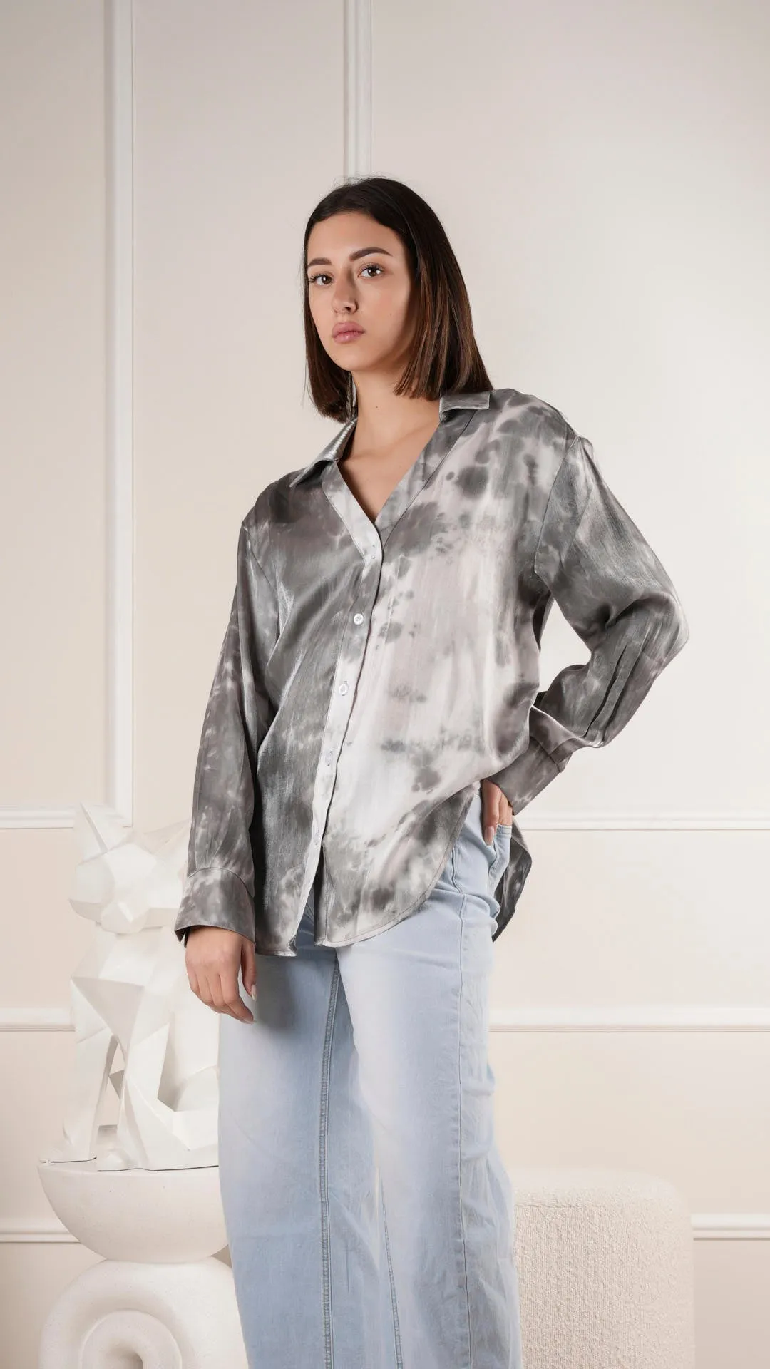 Trendy loose-fit shirt with luxe tie-dye design wholesale