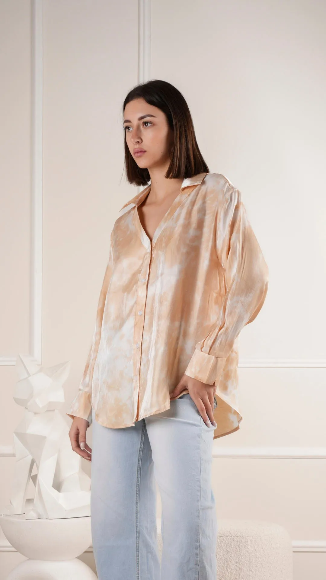 Trendy loose-fit shirt with luxe tie-dye design wholesale