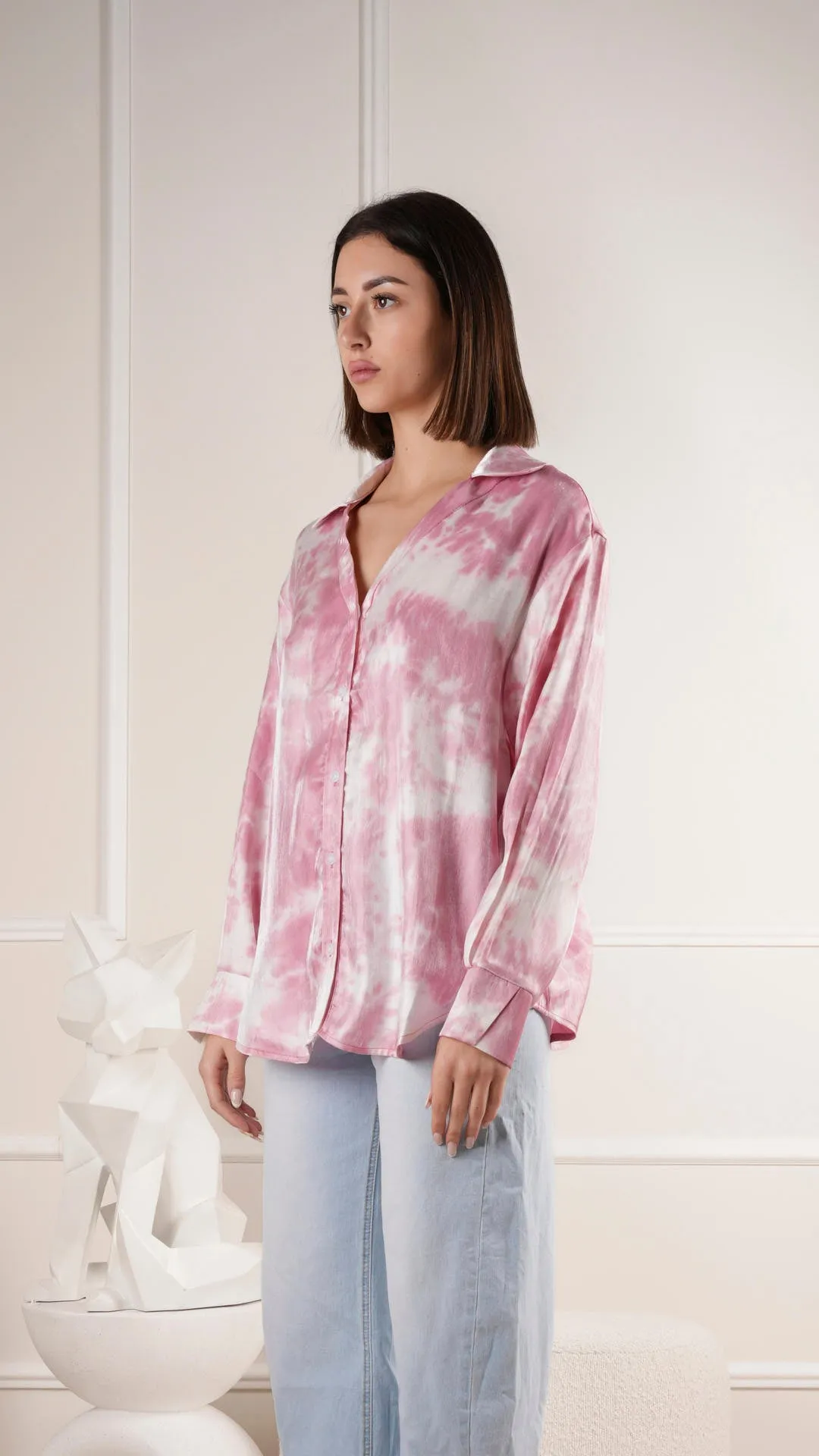 Trendy loose-fit shirt with luxe tie-dye design wholesale