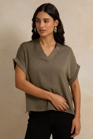 Women Charcoal V Neck Top