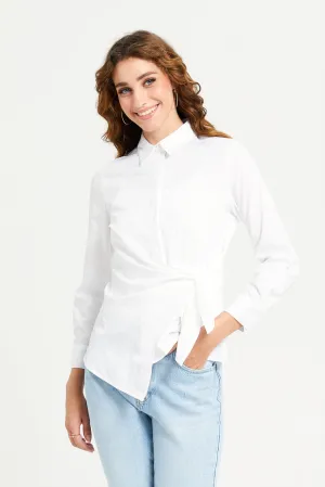 Women White Poplin Tie Shirt