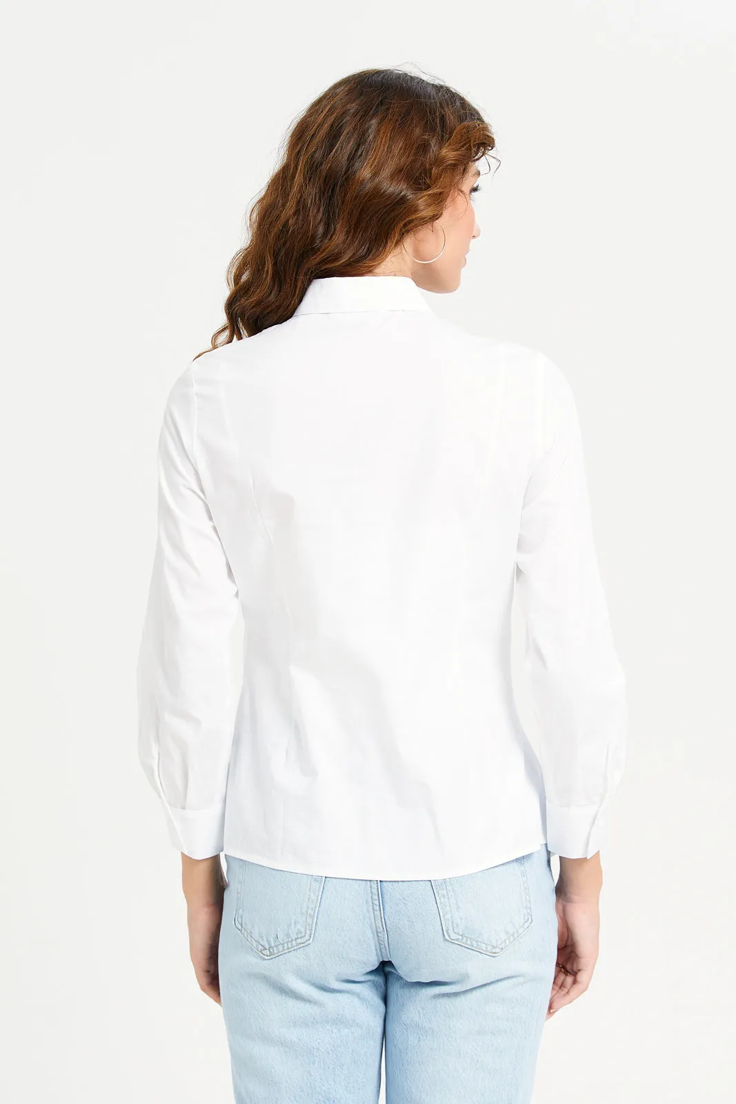 Women White Poplin Tie Shirt