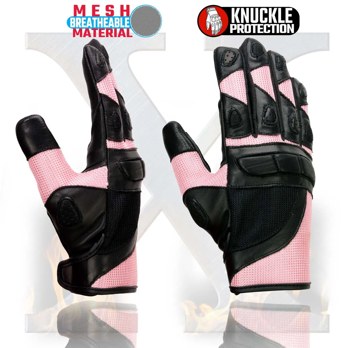 Xelement XG80206 Women's Black and Pink Mesh Cool Rider Motorcycle Gloves